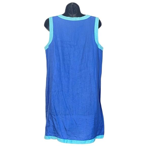 Sigrid Olsen 100% Linen Sky Blue Aqua Green Shift Mini Dress Sz M - Picture 6 of 7